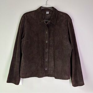 Brown Suede Leather Button Up Jacket